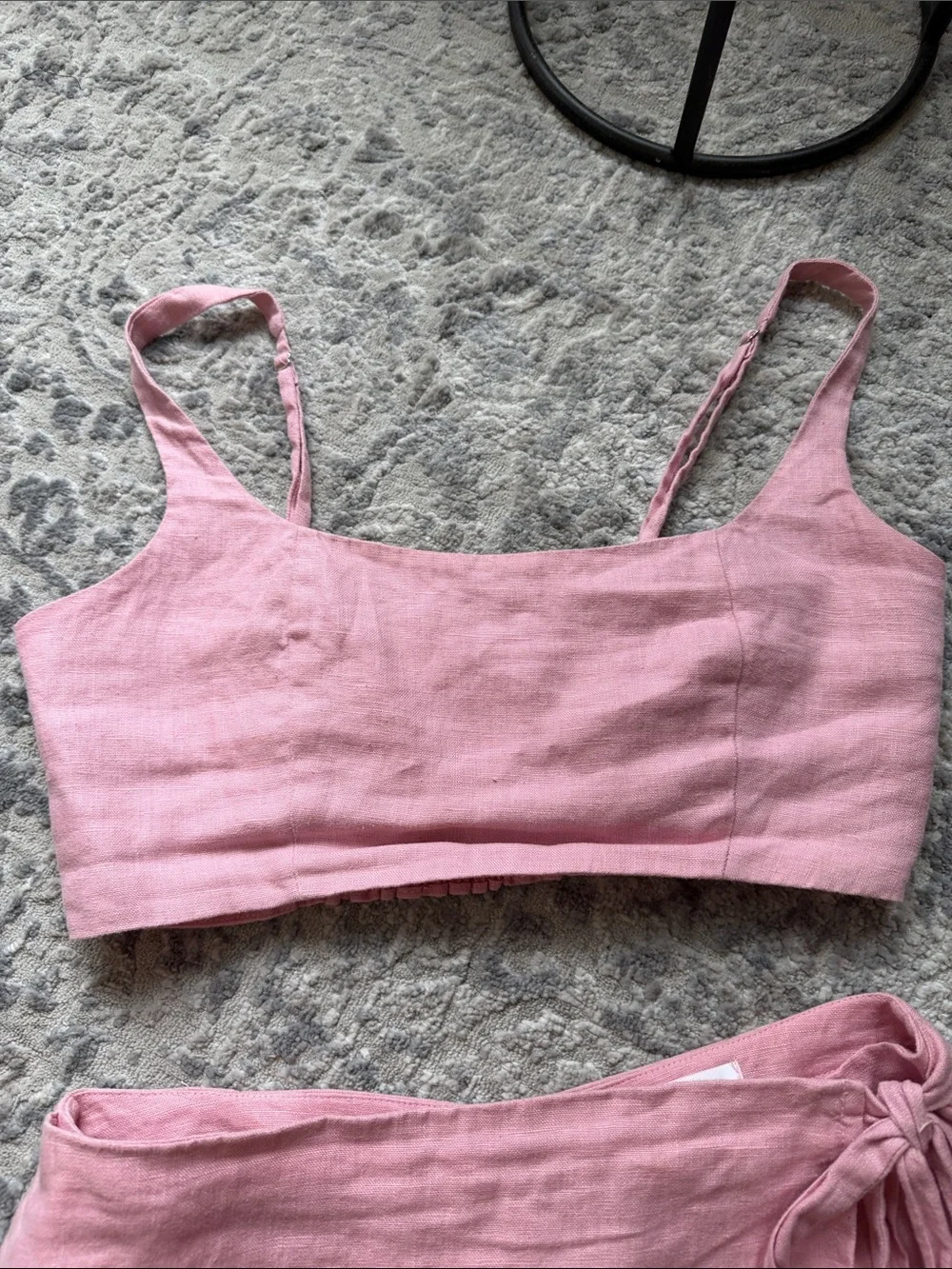 Reformation Sz 4 France Linen Two Piece Pink Mini Skort and Crop Top set